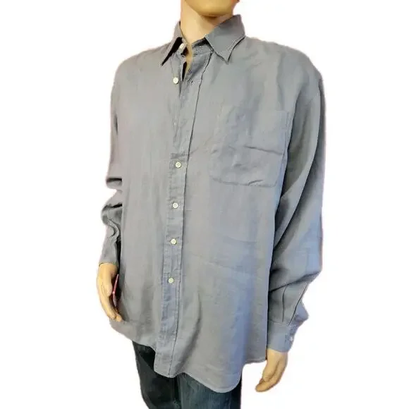 DOUBLE RRL Ralph Lauren gray Linen Long Sleeve Button Up Size L Men's Shirt #C - Picture 6 of 8